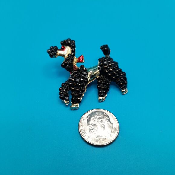 Vintage Black Enamel French Poodle Brooch, Figural Pin - Picture 8 of 9